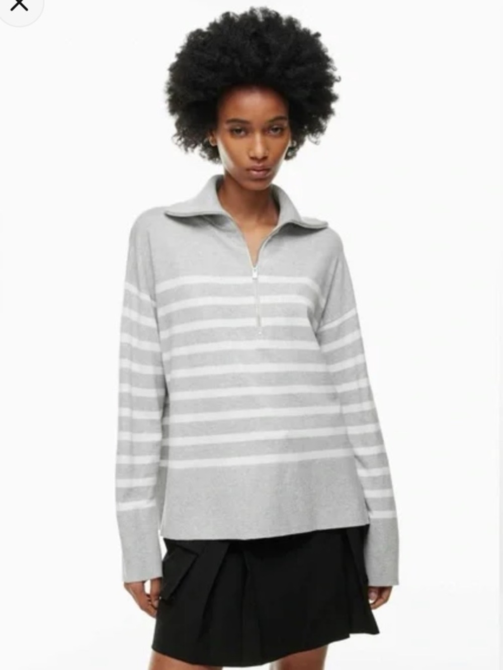 Babaton Gray and White Striped Half-Zip Pullover
